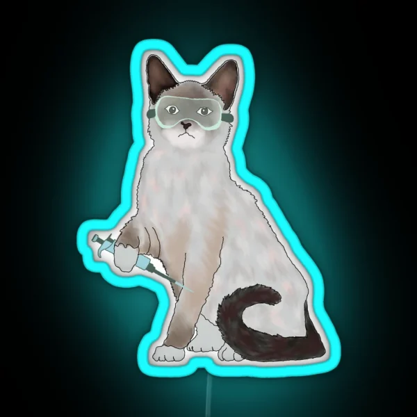 Lab Cat Holding Pipette RGB Neon Sign
