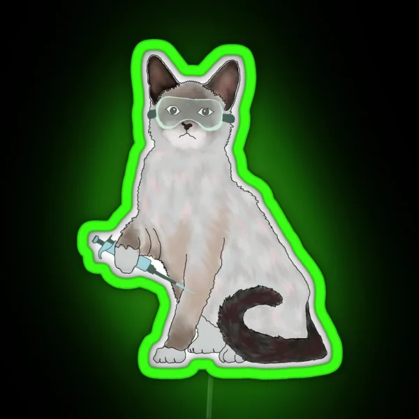 Lab Cat Holding Pipette RGB Neon Sign