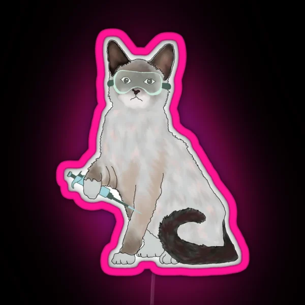 Lab Cat Holding Pipette RGB Neon Sign
