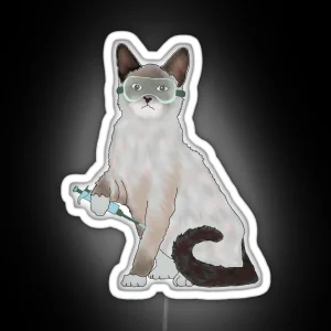 Lab Cat Holding Pipette RGB Neon Sign