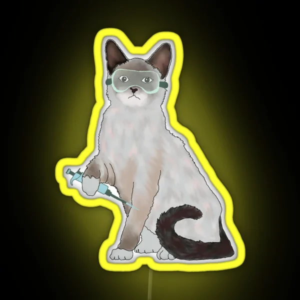 Lab Cat Holding Pipette RGB Neon Sign