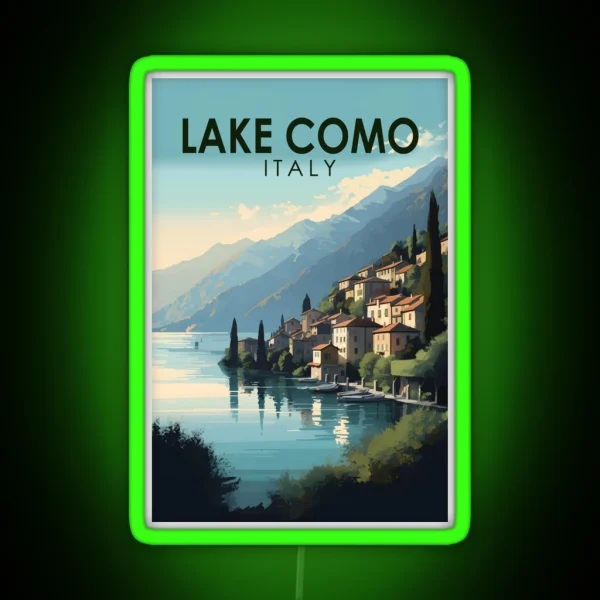 Lake Como Italy Travel Art Vintage RGB Neon Sign