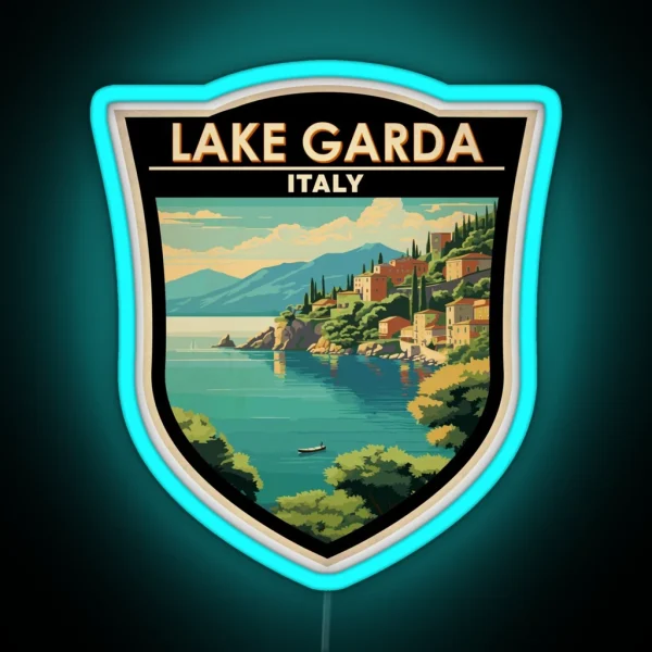 Lake Garda Italy Travel Art Badge RGB Neon Sign