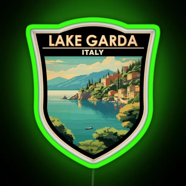 Lake Garda Italy Travel Art Badge RGB Neon Sign
