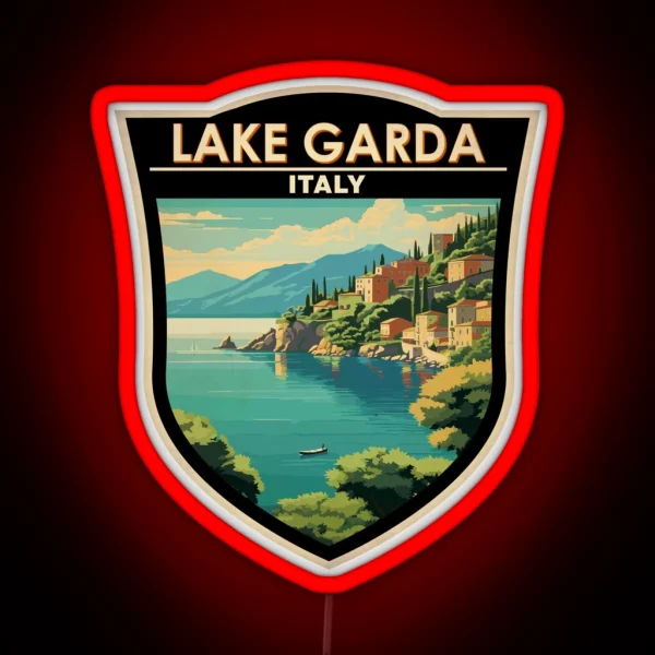 Lake Garda Italy Travel Art Badge RGB Neon Sign