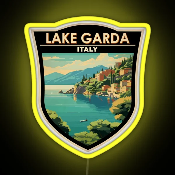 Lake Garda Italy Travel Art Badge RGB Neon Sign