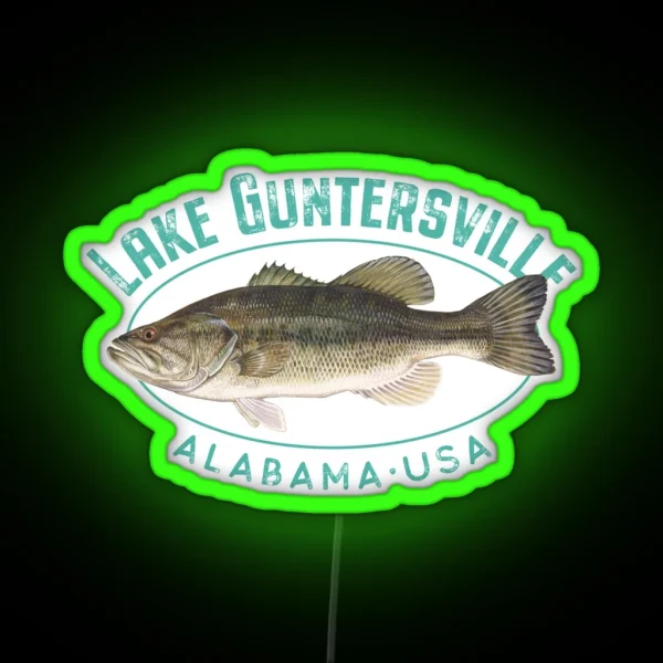Lake Guntersville Alabama Largemouth Bass RGB Neon Sign