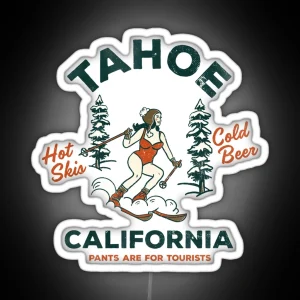 Lake Tahoe California Funny Retro Pinup Girl Ski Bunny Art Party And Beer Lover Skiing Gift RGB Neon Sign