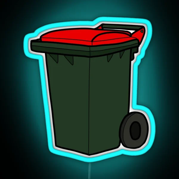 Landfill Wheelie Bin Red Lid Illustration RGB Neon Sign