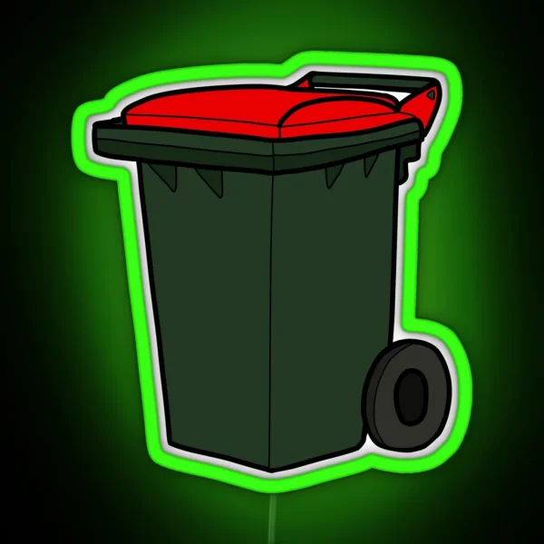 Landfill Wheelie Bin Red Lid Illustration RGB Neon Sign
