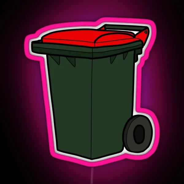 Landfill Wheelie Bin Red Lid Illustration RGB Neon Sign