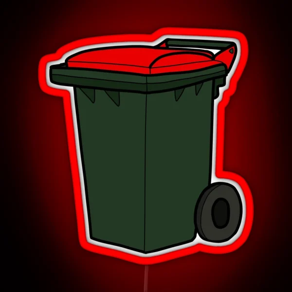 Landfill Wheelie Bin Red Lid Illustration RGB Neon Sign