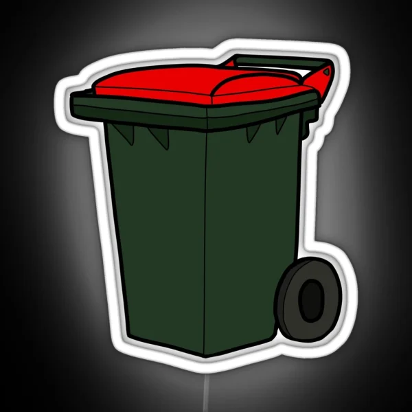 Landfill Wheelie Bin Red Lid Illustration RGB Neon Sign