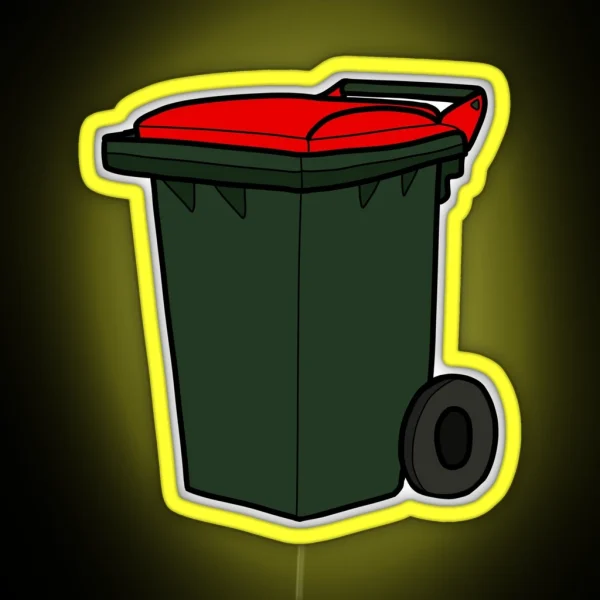 Landfill Wheelie Bin Red Lid Illustration RGB Neon Sign