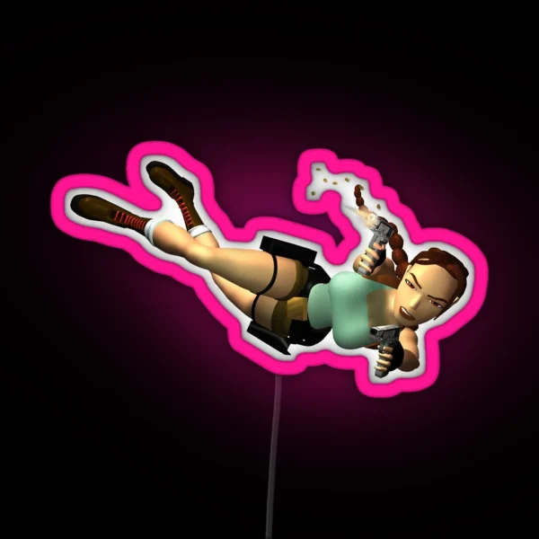 LARA CROFT Double Pistols Action RGB Neon Sign