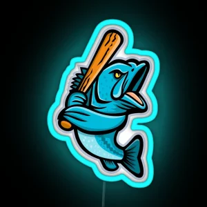 Largemouth Bass Baseball Mascot RGB Neon Sign