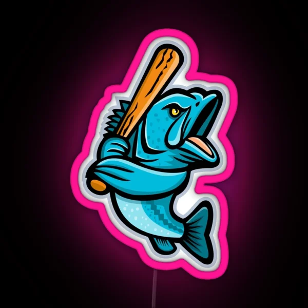 Largemouth Bass Baseball Mascot RGB Neon Sign