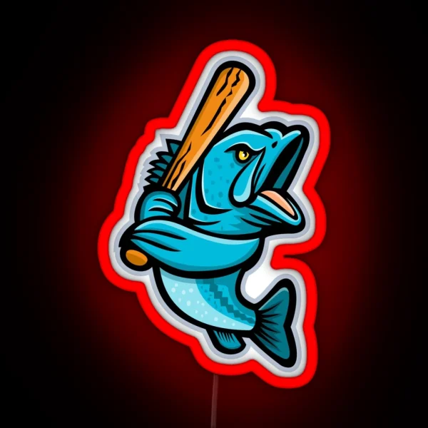 Largemouth Bass Baseball Mascot RGB Neon Sign