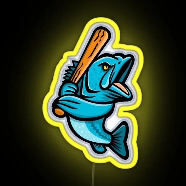Largemouth Bass Baseball Mascot RGB Neon Sign