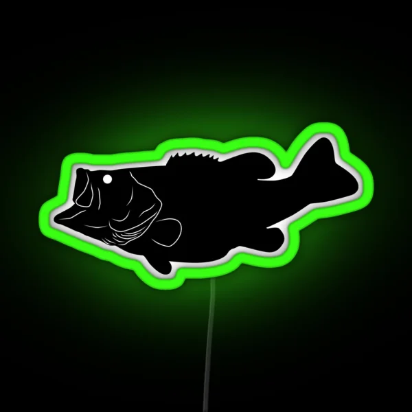 Largemouth Bass Fish Silhouette Black RGB Neon Sign