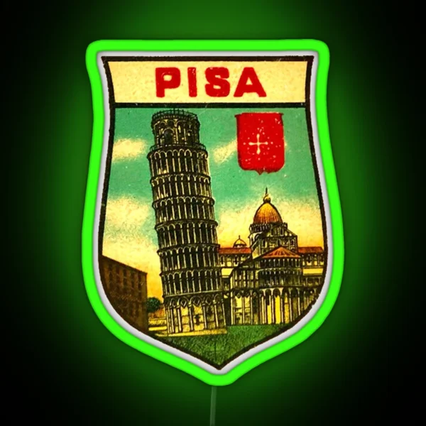 Leaning Tower Of Pisa Vintage Travel Decal RGB Neon Sign