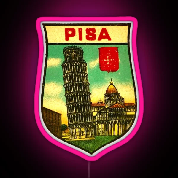 Leaning Tower Of Pisa Vintage Travel Decal RGB Neon Sign