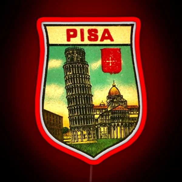 Leaning Tower Of Pisa Vintage Travel Decal RGB Neon Sign
