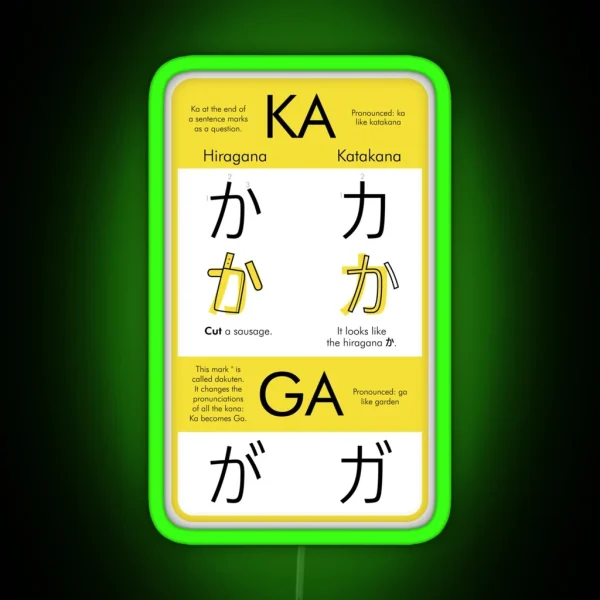 Learning Hiragana And Katakana Ka And Ga RGB Neon Sign