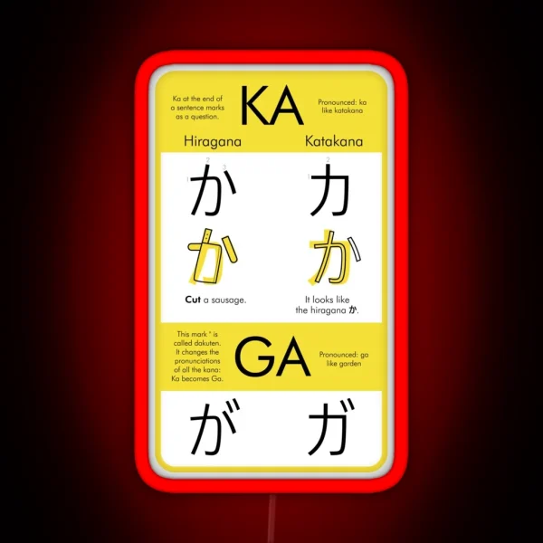 Learning Hiragana And Katakana Ka And Ga RGB Neon Sign