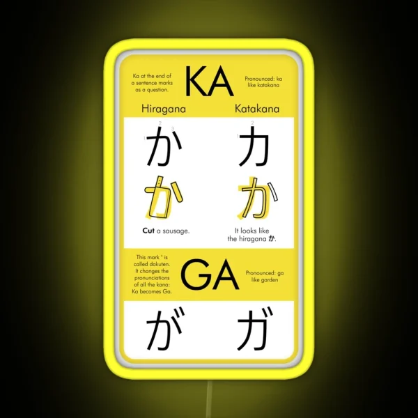 Learning Hiragana And Katakana Ka And Ga RGB Neon Sign