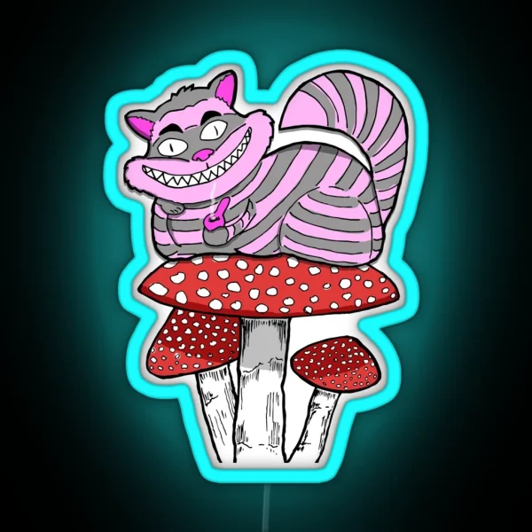 Led Cheshire Cat On Mushroom Smoking Bowl RGB Neon Sign