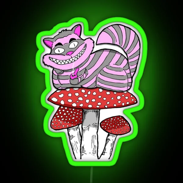 Led Cheshire Cat On Mushroom Smoking Bowl RGB Neon Sign