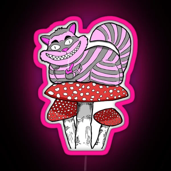 Led Cheshire Cat On Mushroom Smoking Bowl RGB Neon Sign