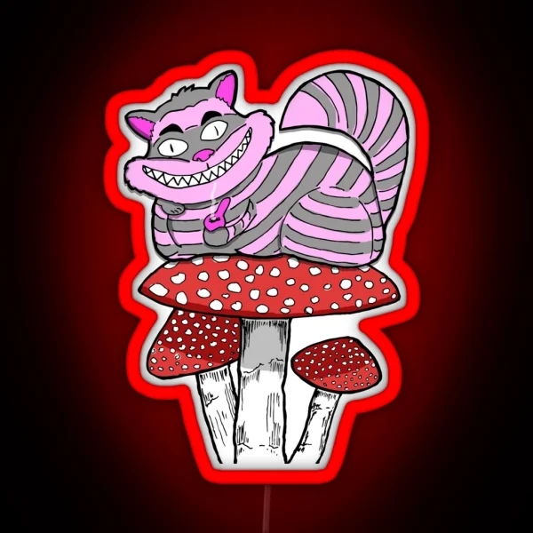 Led Cheshire Cat On Mushroom Smoking Bowl RGB Neon Sign