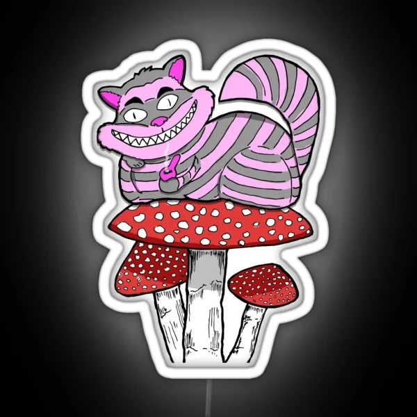 Led Cheshire Cat On Mushroom Smoking Bowl RGB Neon Sign
