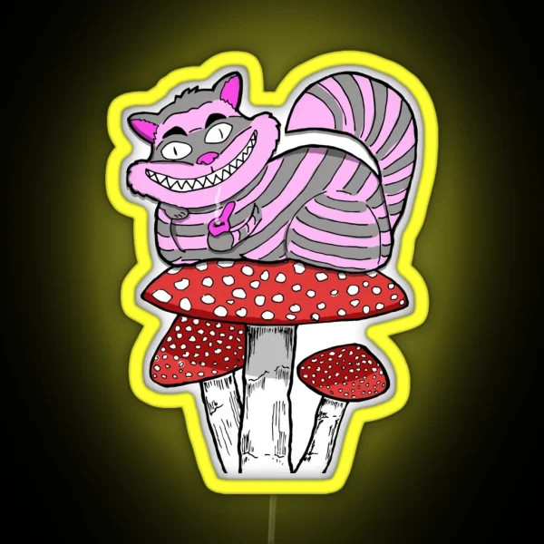Led Cheshire Cat On Mushroom Smoking Bowl RGB Neon Sign