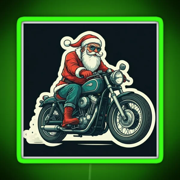 Led Santa Claus Biker RGB Neon Sign