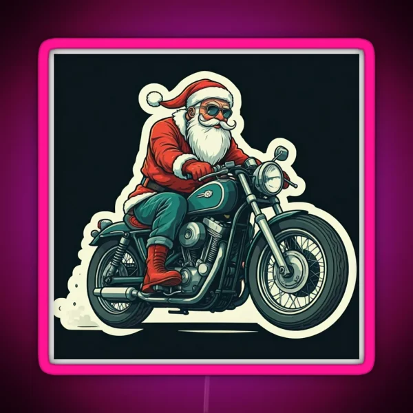 Led Santa Claus Biker RGB Neon Sign