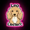 rgb neon sign featuring leo leclerc in a vibrant pink glow.