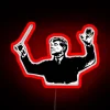 Leonard Bernstein classical composer portrait with RGB neon sign in red.