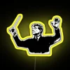 A portrait of Leonard Bernstein, the iconic classical composer, featuring an RGB neon sign with yellow accents.