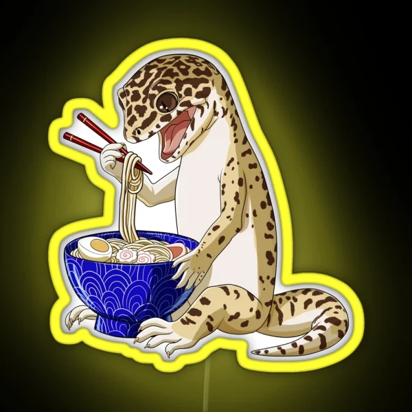 Leopard Gecko Eats Japanese Ramen Noodles RGB Neon Sign