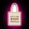 A cute beige and brown tote bag perfect for book shopping, featuring an eye-catching RGB neon sign.