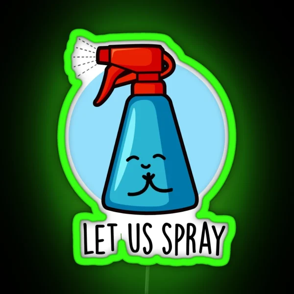 Let Us Spray Funny Praying Spray Bottle Puns RGB Neon Sign