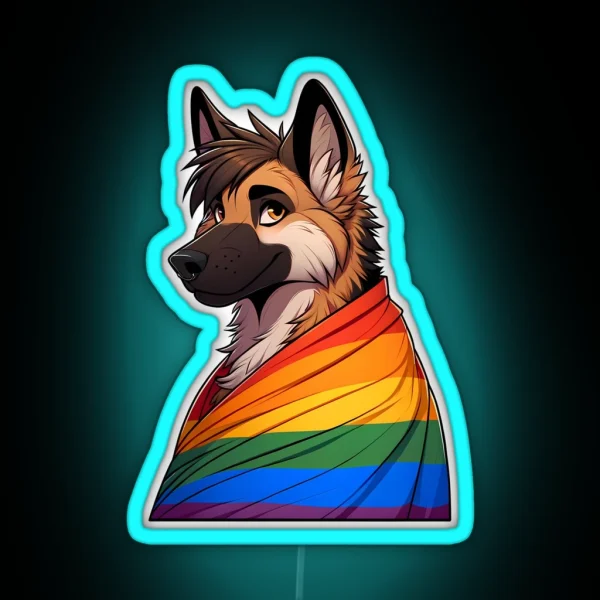 LGBTQ Rainbow Pride Furry German Shepherd RGB Neon Sign