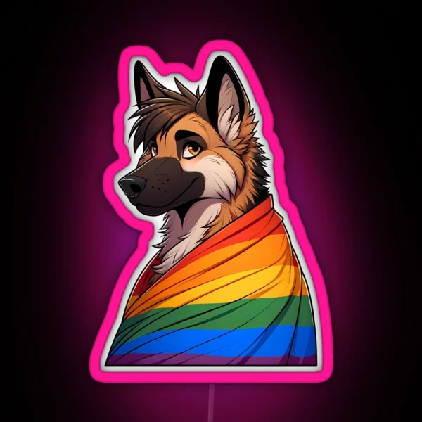 LGBTQ Rainbow Pride Furry German Shepherd RGB Neon Sign