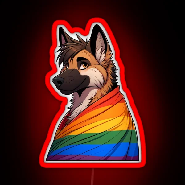 LGBTQ Rainbow Pride Furry German Shepherd RGB Neon Sign