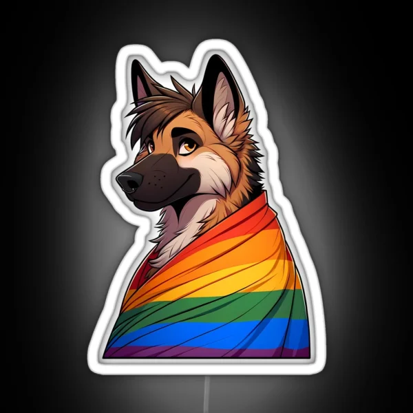 LGBTQ Rainbow Pride Furry German Shepherd RGB Neon Sign