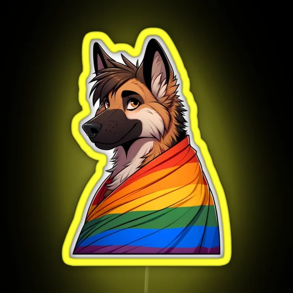 LGBTQ Rainbow Pride Furry German Shepherd RGB Neon Sign