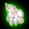 A colorful neon unicorn sign with vibrant RGB lighting in green.